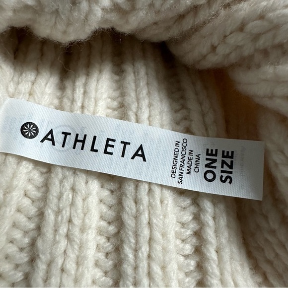 Athleta Knit Ribbed Winter Hat with Faux Fur Pom, Ivory Cream - Picture 5 of 11
